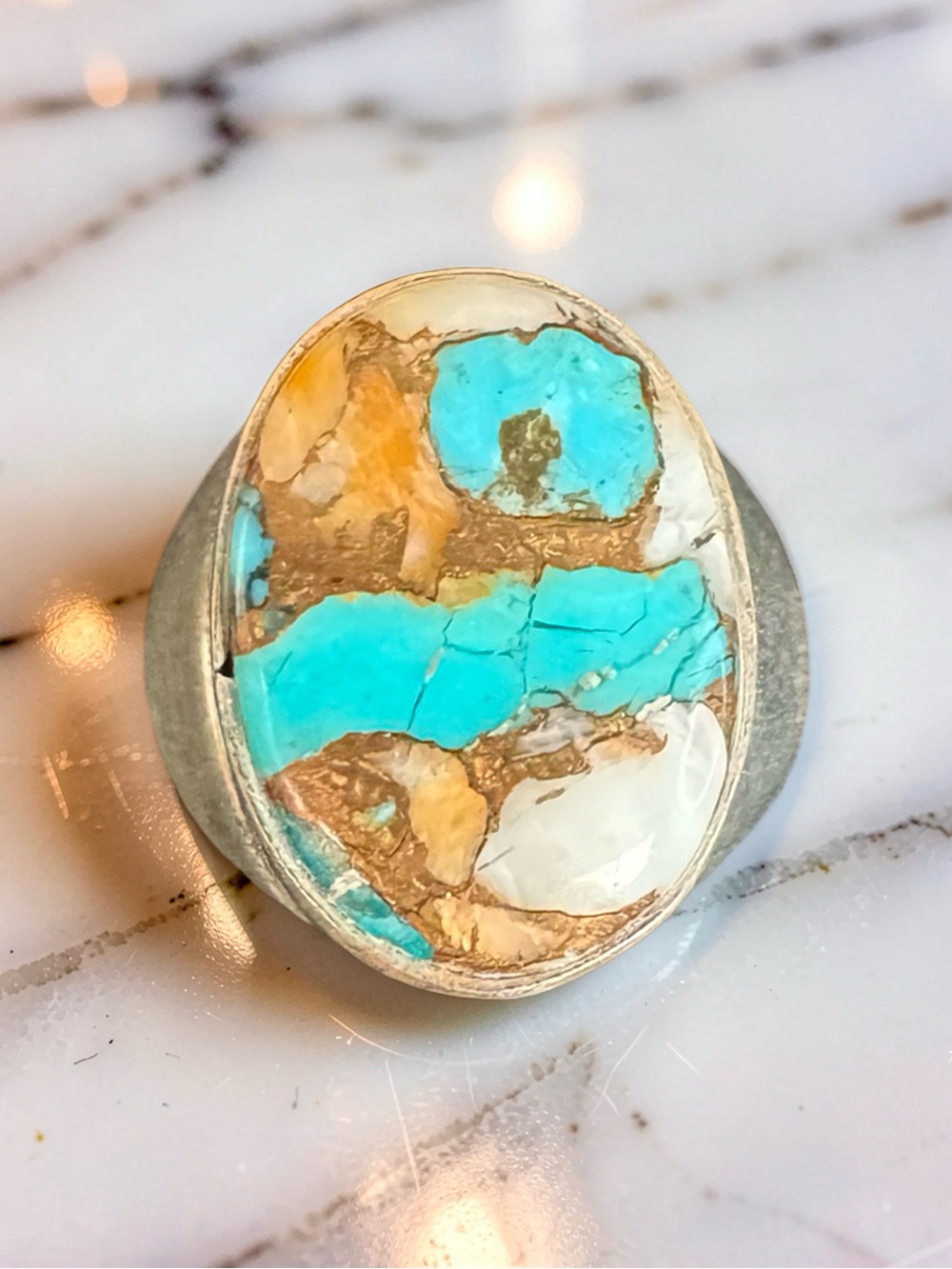 Sterling Silver Spiney Oyster Turquoise Ring